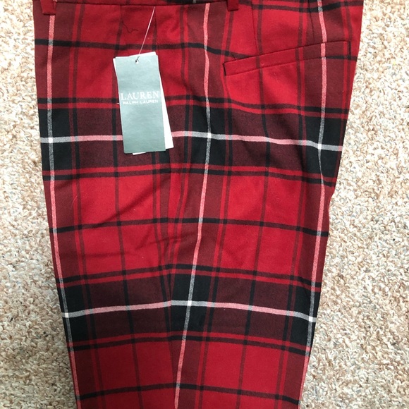 Lauren Ralph Lauren Woman Wool Blend Plaid Straight Leg Pants size2 Red/Black - Picture 8 of 9